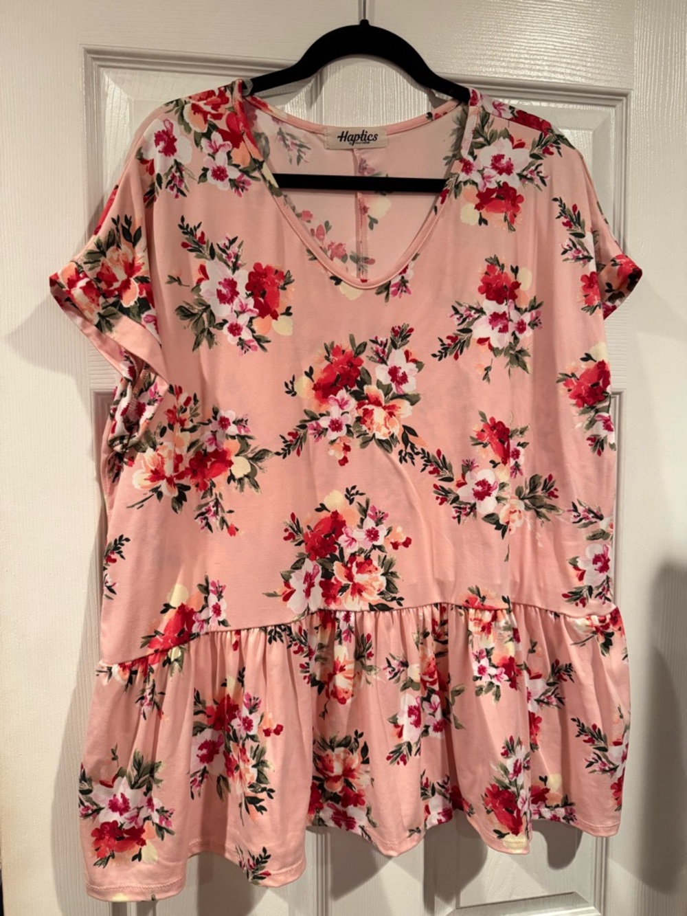 Haptics Pink Floral Peplum V-Neck Top